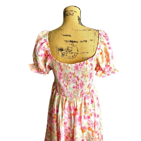SHEIN Floral Print Puff Sleeve Smock Mini Dress Size Large NWOT - Picture 2 of 8